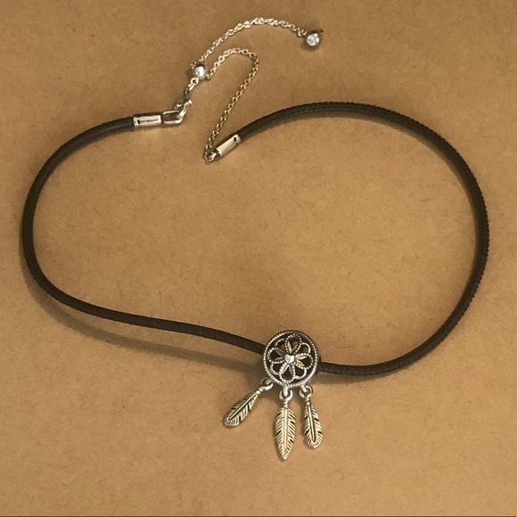 Pandora Jewelry - Pandora - Black Leather Choker and Charm Pandora Jewelry - Pandora - Black Leather Choker and Charm